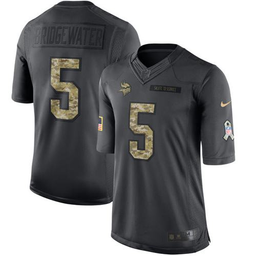 Nike Vikings #5 Teddy Bridgewater Black Youth Stitched NFL Limited 2016 Salute To Service Jersey - Click Image to Close